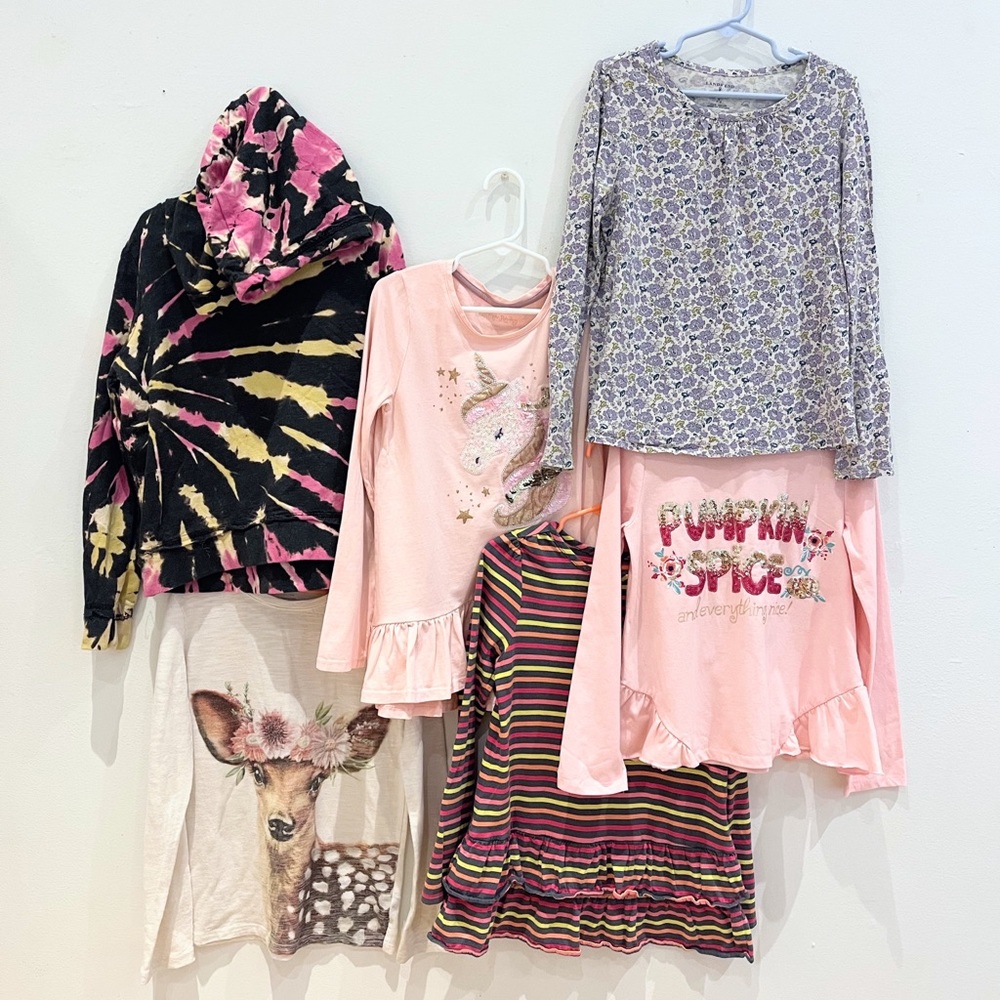 Lot 6 Longsleeve Shirts Girls Size 7 Fall Bundle